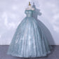 Robe de soirée longue en tulle bleu à paillettes 10062