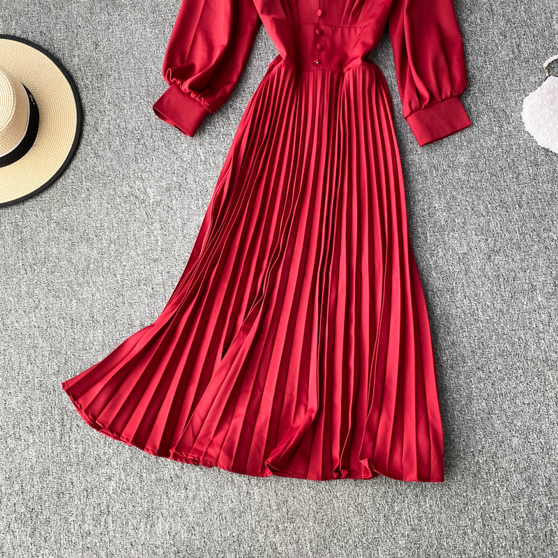 Robe simple à manches longues et col en V Robe tendance 10805