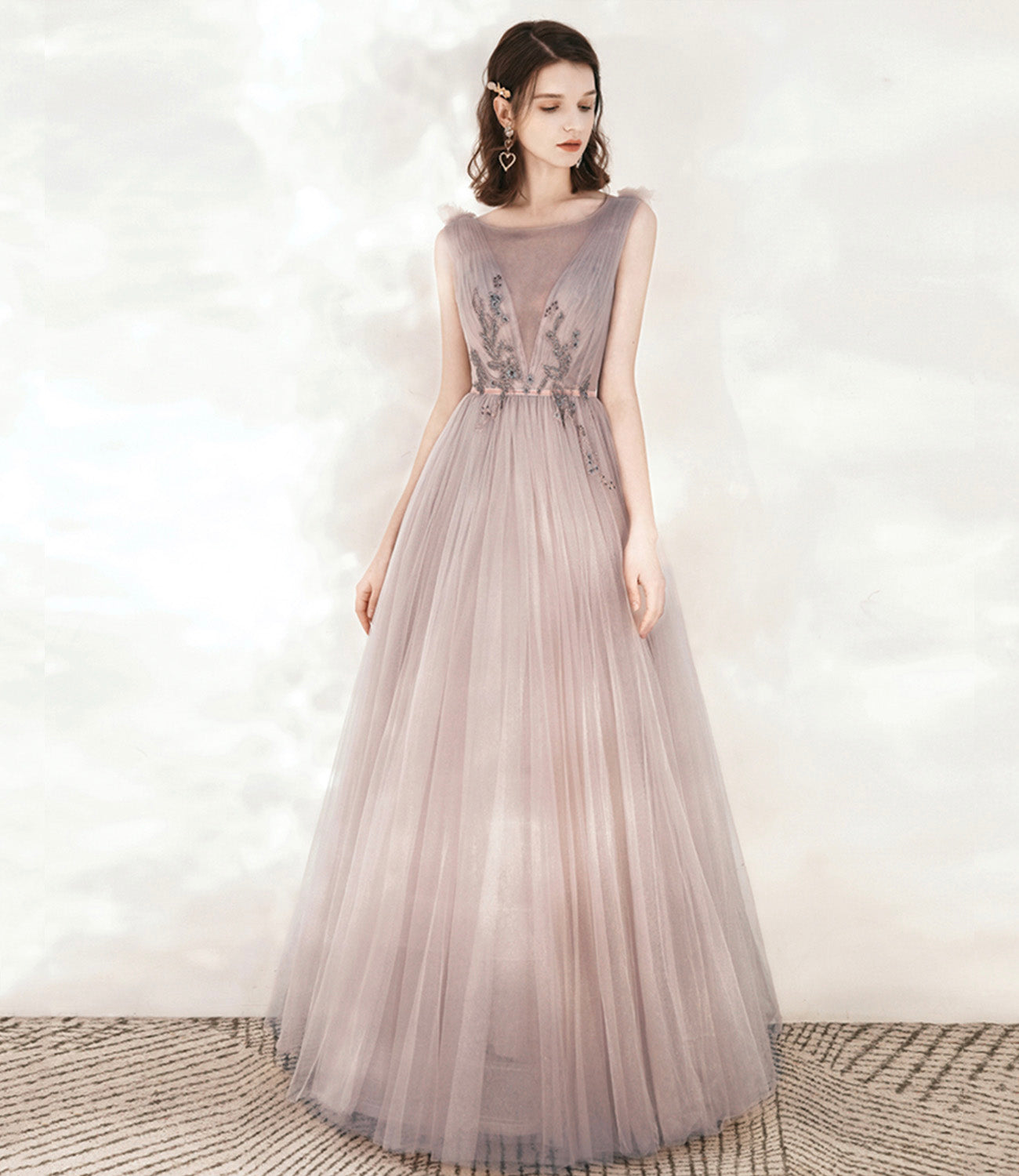 Cute tulle long A line prom dress evening dress  10543