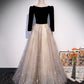 Black velvet tulle long prom dress A line evening gown  10237