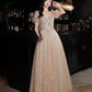 Champagne tulle sequins long prom dress evening dress  10325