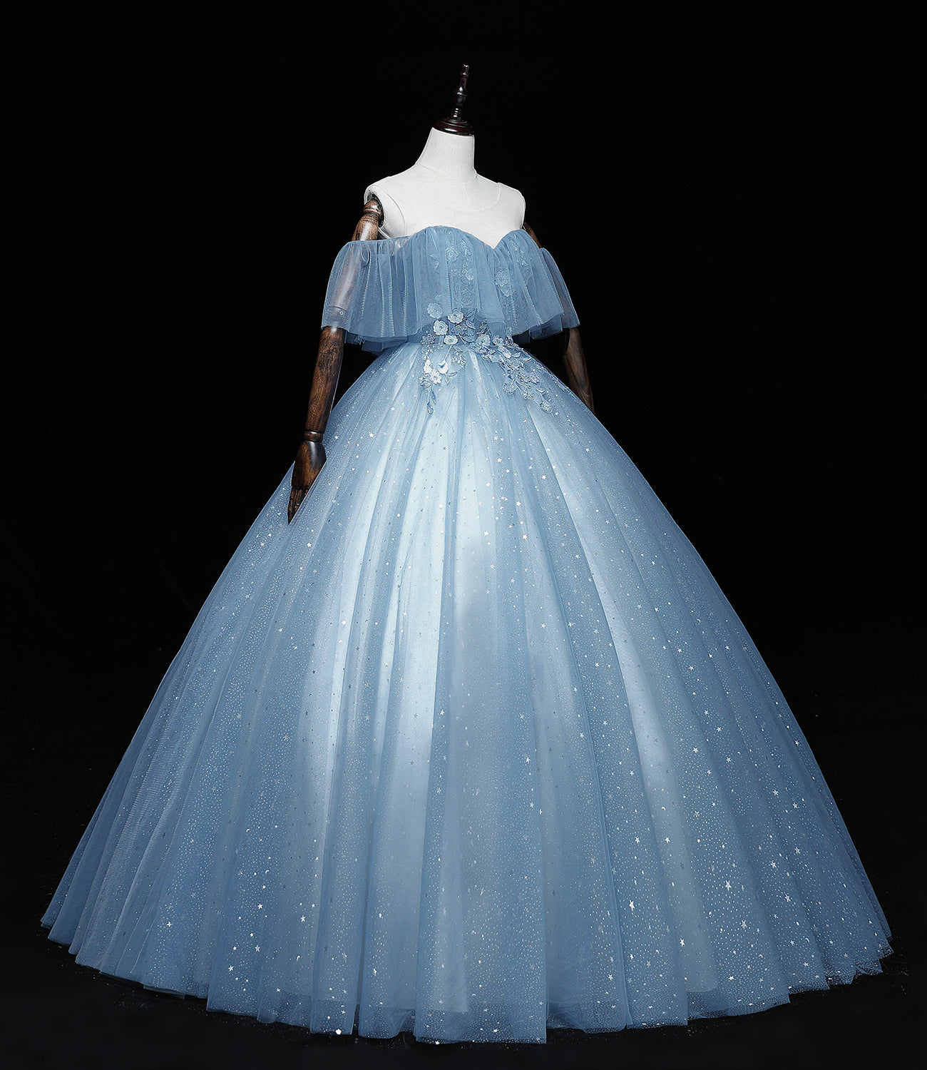 Blue tulle lace long ball gown dress A line formal dress  10461