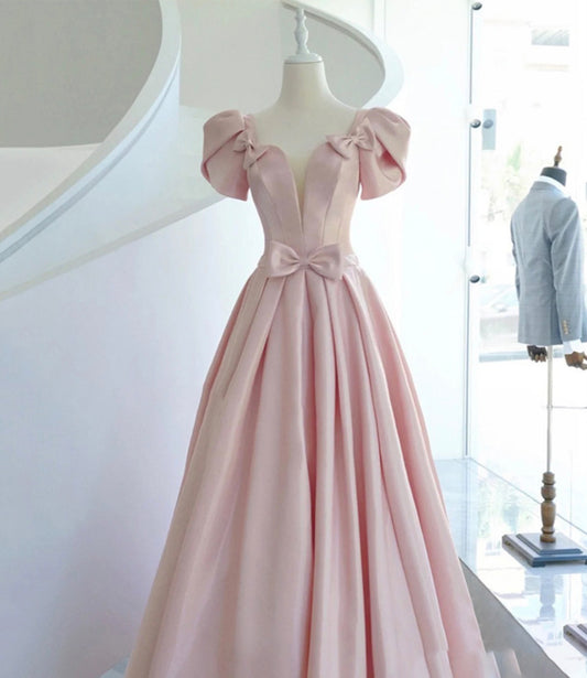 Robe de soirée longue en satin rose avec ligne A 8938