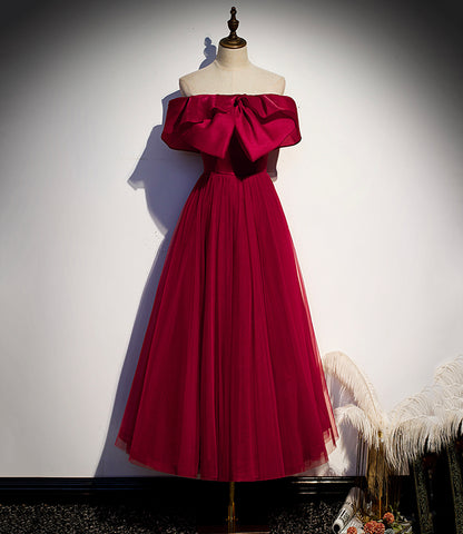 Robe de soirée courte en tulle bordeaux 8838