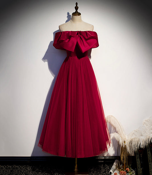 Burgund Tüll kurzes A-Linie Ballkleid Partykleid 8838