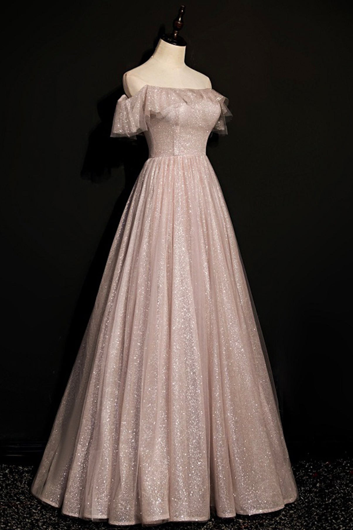 Robe de soirée longue en tulle brillant à paillettes 8700