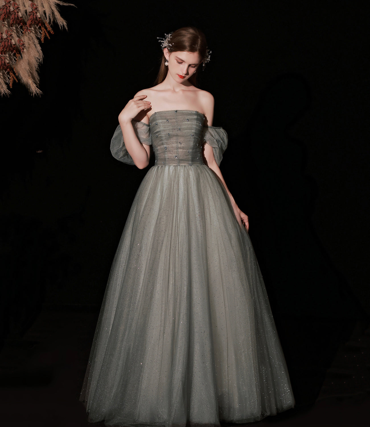 Robe de soirée longue en tulle mignonne Robe de soirée trapèze 10372