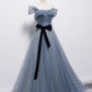 Bule Tüll langes A-Linie Ballkleid blaues Abendkleid 8718