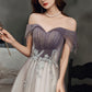 Purple tulle sequins long prom dress A line evening dress  10644