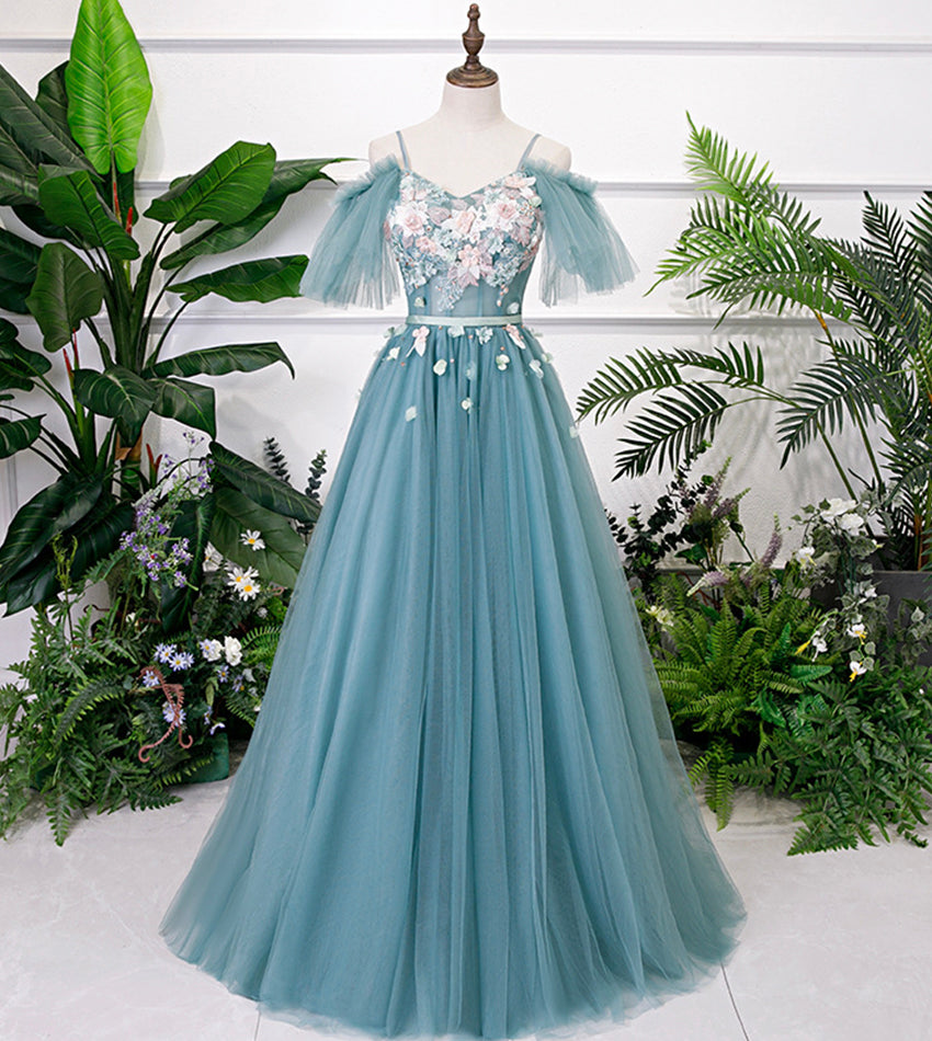Blaues langes Ballkleid mit V-Ausschnitt, blaues Abendkleid 8530