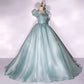 Robe de bal longue en tulle vert Robe de soirée trapèze 10348