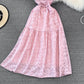 High waist slim A-line lace dress  11202