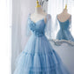 Blaues langes Ballkleid aus Tüll in A-Linie blaues Abendkleid 10551
