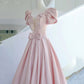 Pink satin long prom dress pink evening dress  10311