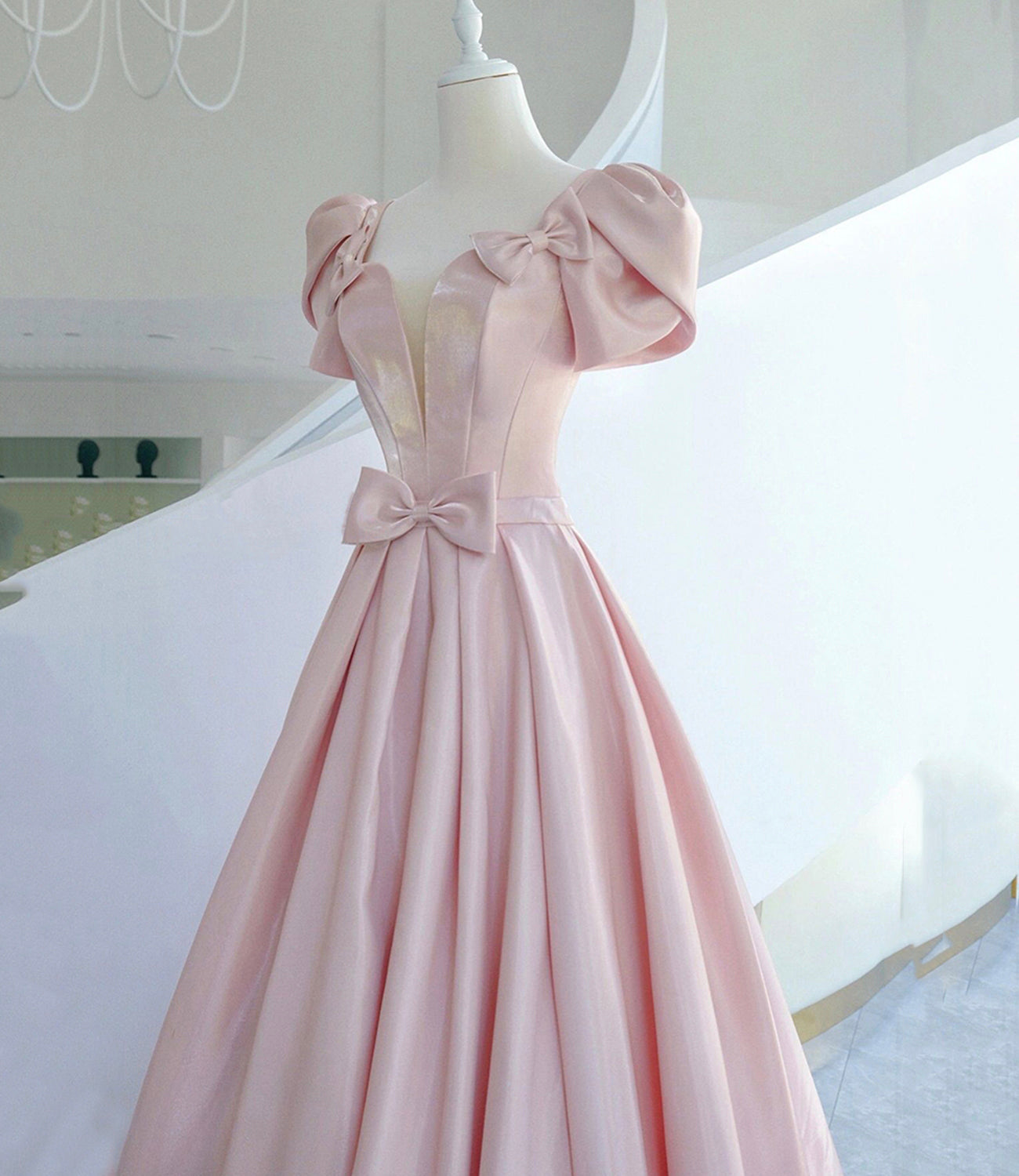 Pink satin long prom dress pink evening dress  10311