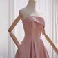 Rosa Satin kurzes A-Linie Ballkleid Abendkleid 8817