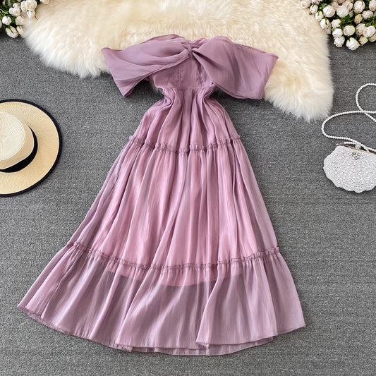 Lila A-Linie kurzes Kleid Off Shouler Partykleid 10754