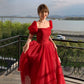 Red tulle long prom dress A line evening dress  10602