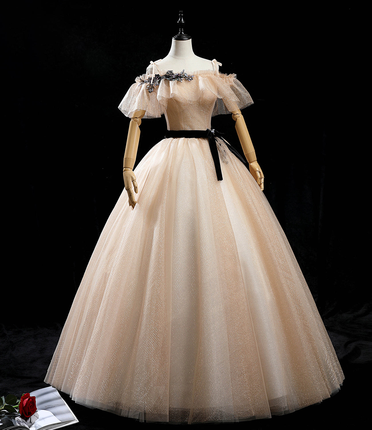 Champagne tulle sequins long prom dress formal dress  10458