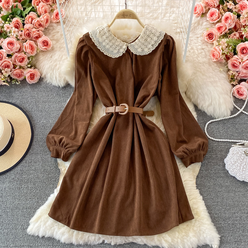 Süßes langärmliges Spitzenkleid A-Linie Modekleid 10841