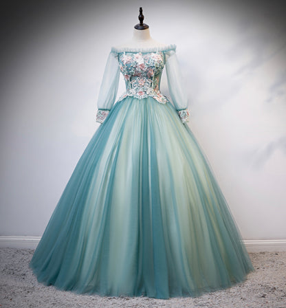 Green tulle lace long ball gown dress formal dress  8617