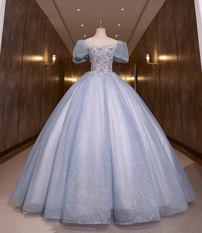 Blaues, glänzendes, modisches, elegantes, exquisites Tüll-Spitzenkleid mit Blumenapplikationen, langes Ballkleid, Abendkleid, Abschlusskleid 10259