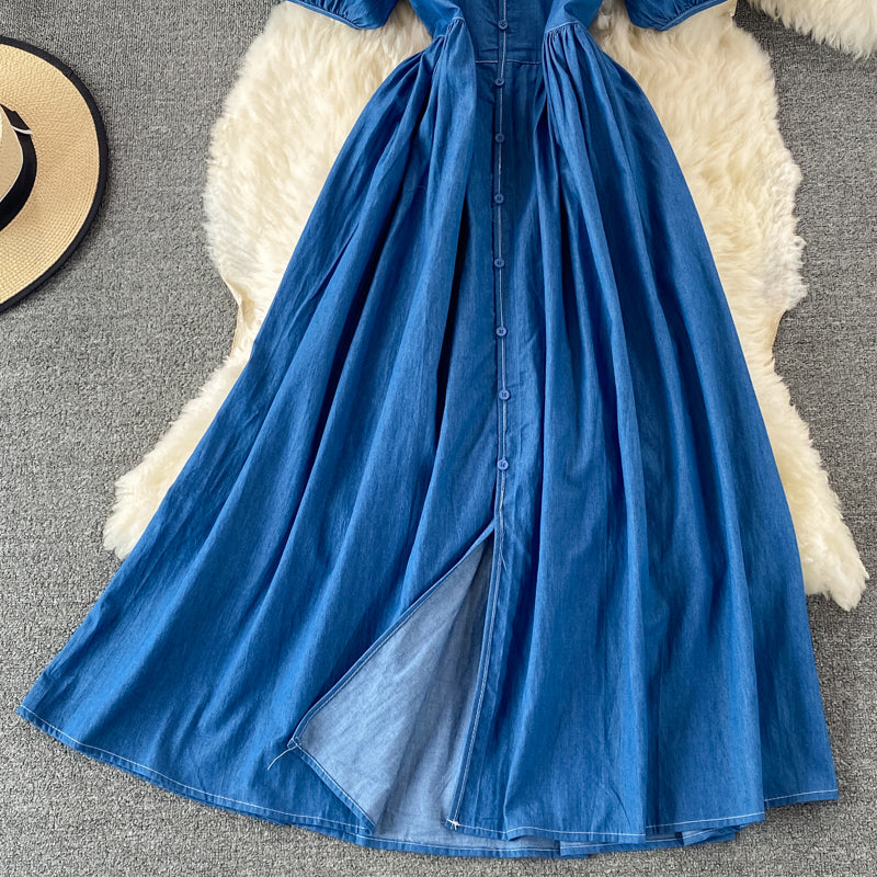 Robe en jean simple à décolleté en V Robe trapèze tendance 10836