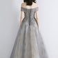 Graues Tüll Pailletten langes Ballkleid Abendkleid 10639