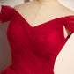 Red tulle long A line prom dress red evening dress  8639