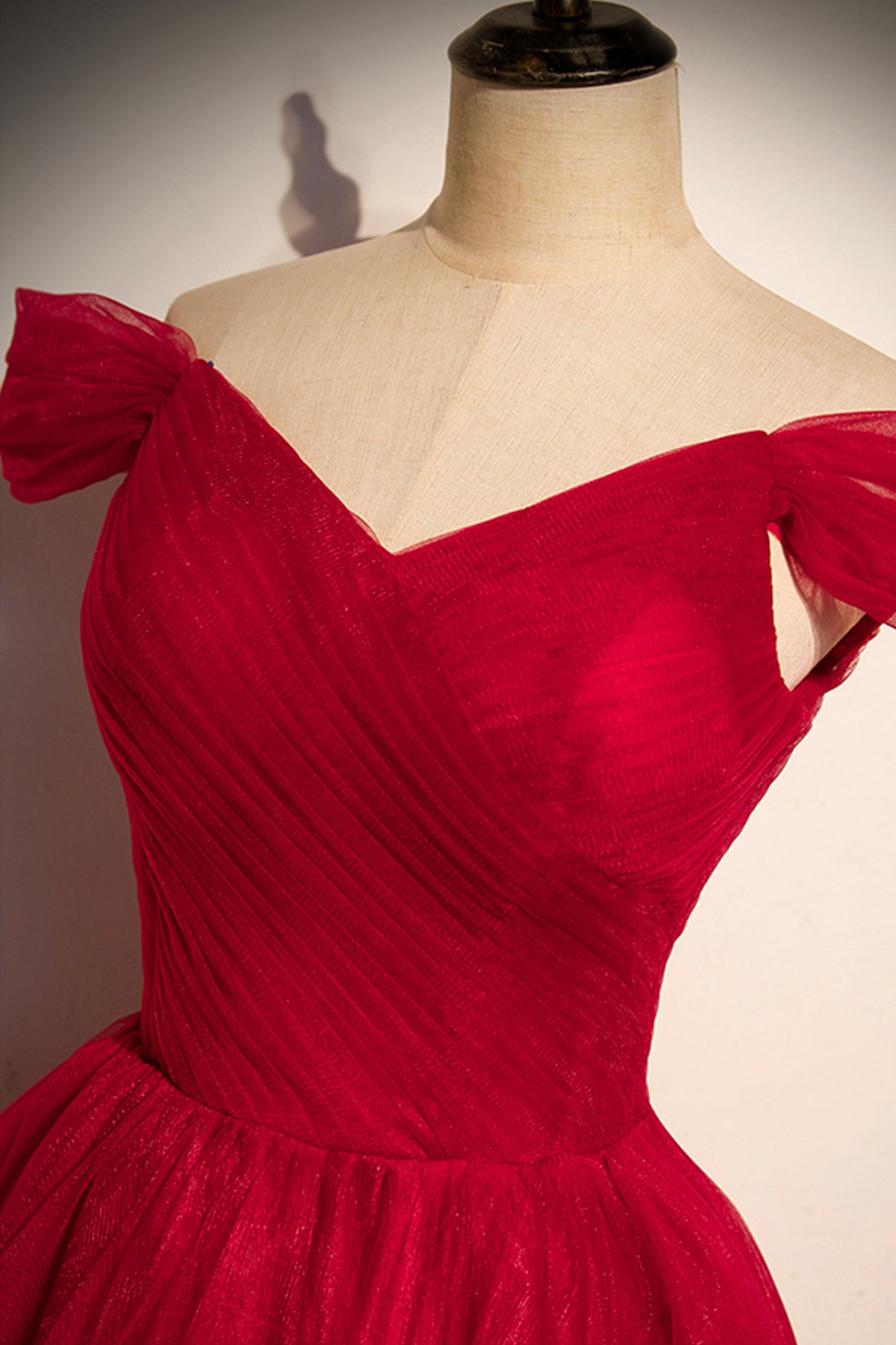 Red tulle long A line prom dress red evening dress  8639