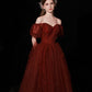 Burgund Tüll langes Ballkleid A-Linie Abendkleid 10439