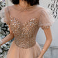Cute tulle beads long prom dress A line evening gown  10264