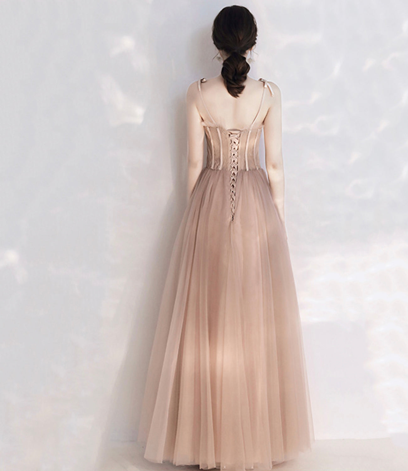 Stylish tulle lace long prom dress A line evening dress  10397