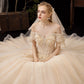 Champagner Tüll Pailletten langes Ballkleid Abendkleid 10250