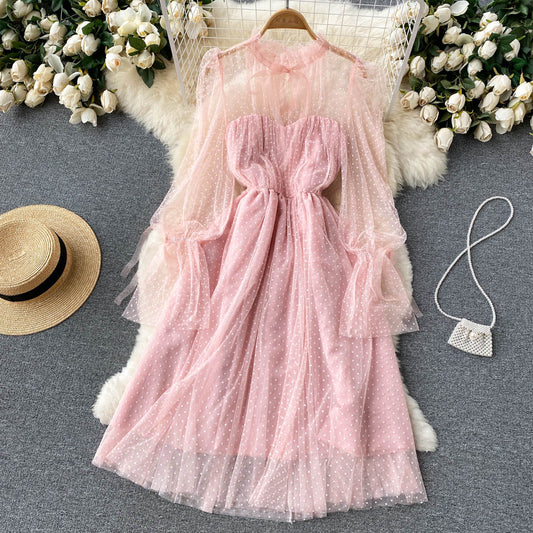 Robe mignonne à manches longues en tulle Robe tendance 10659