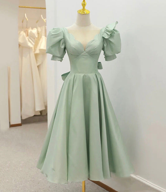 Grünes Satin kurzes A-Linie Ballkleid Partykleid 8834