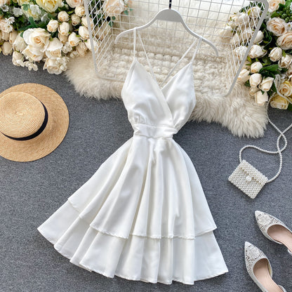 Robe courte mignonne à col en V Robe trapèze tendance 10876
