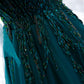 Wunderschönes, exquisites, mit Perlen besetztes, langes A-Linien-Ballkleid aus Tüll in Grün 10357