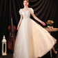 Champagne tulle sequins long prom dress evening dress  10536
