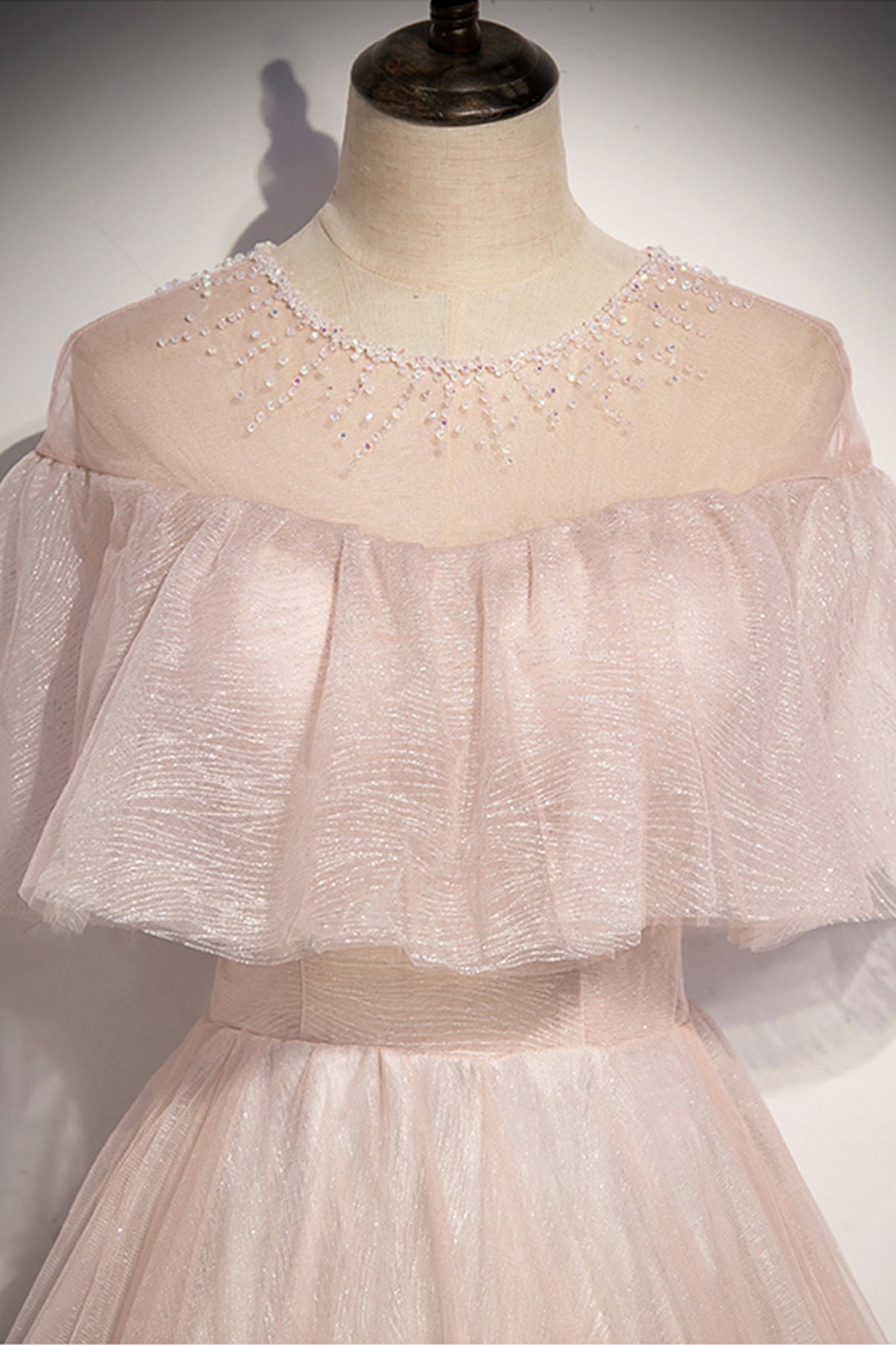 Robe de soirée longue en tulle rose avec ligne A 8707