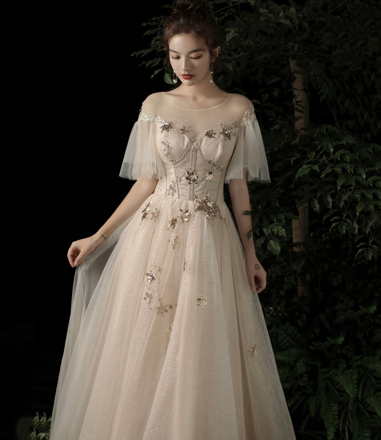 Süßes Tüll Pailletten langes Ballkleid Abendkleid 10196