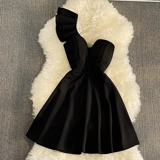 Cute A Line Short Dress One Shoulder Dress  10809