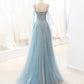 Blaues langes Ballkleid aus Tüll in A-Linie blaues Abendkleid 8764