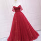 Langes Ballkleid aus rotem Tüll mit Pailletten A-Linie Abendkleid 10569