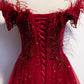 Robe de soirée longue en tulle bordeaux à paillettes 8710