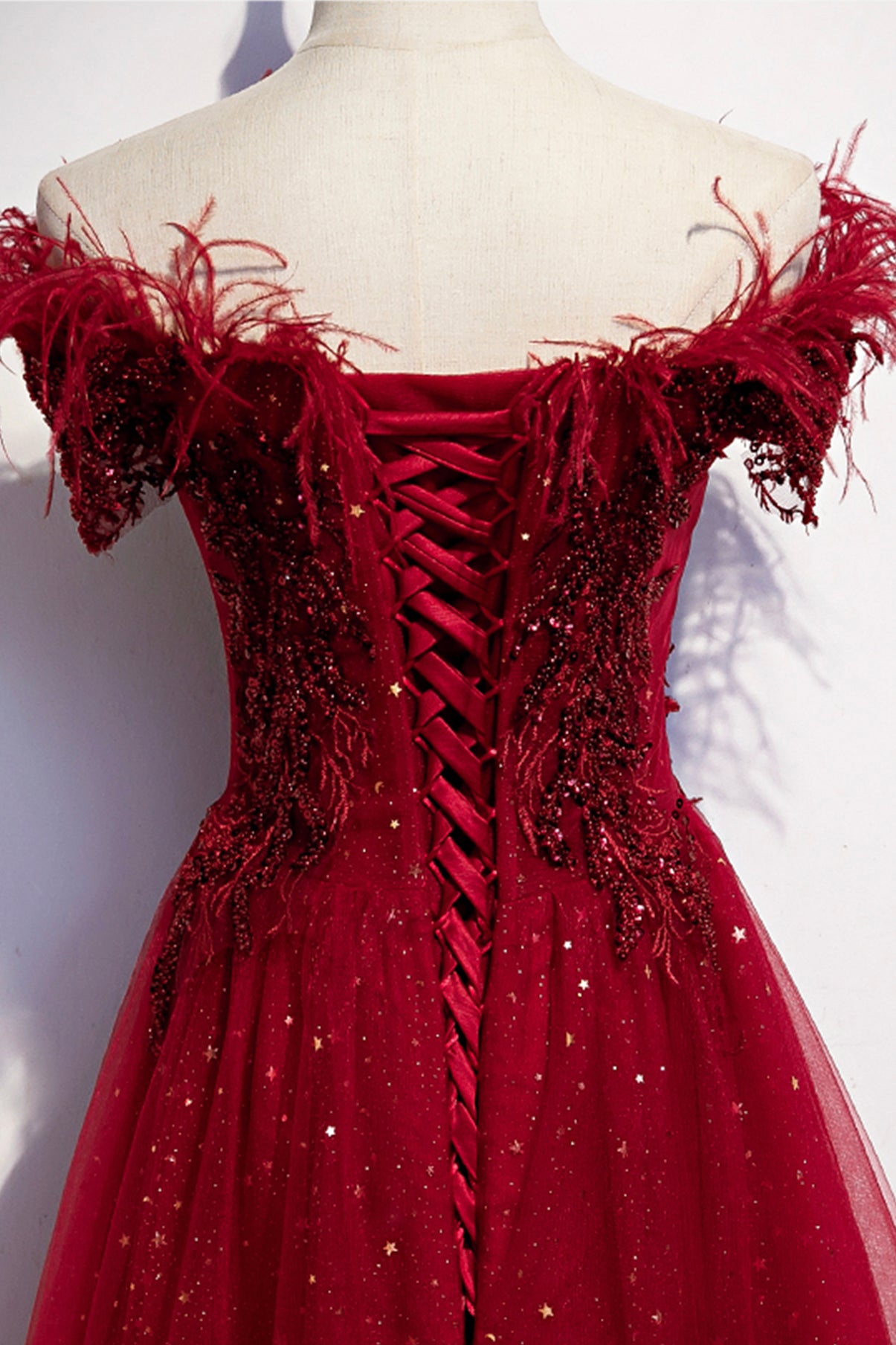 Robe de soirée longue en tulle bordeaux à paillettes 8710