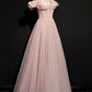 Robe de soirée longue en tulle rose avec ligne A 8693