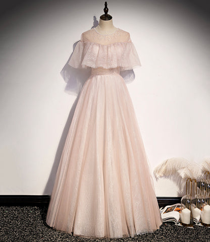 Robe de soirée longue en tulle rose avec ligne A 8707