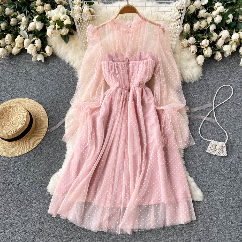 Süßes Tüll-Langarmkleid Modekleid 10659