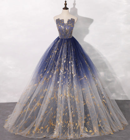 Blue tulle long prom gown blue evening dress  8462